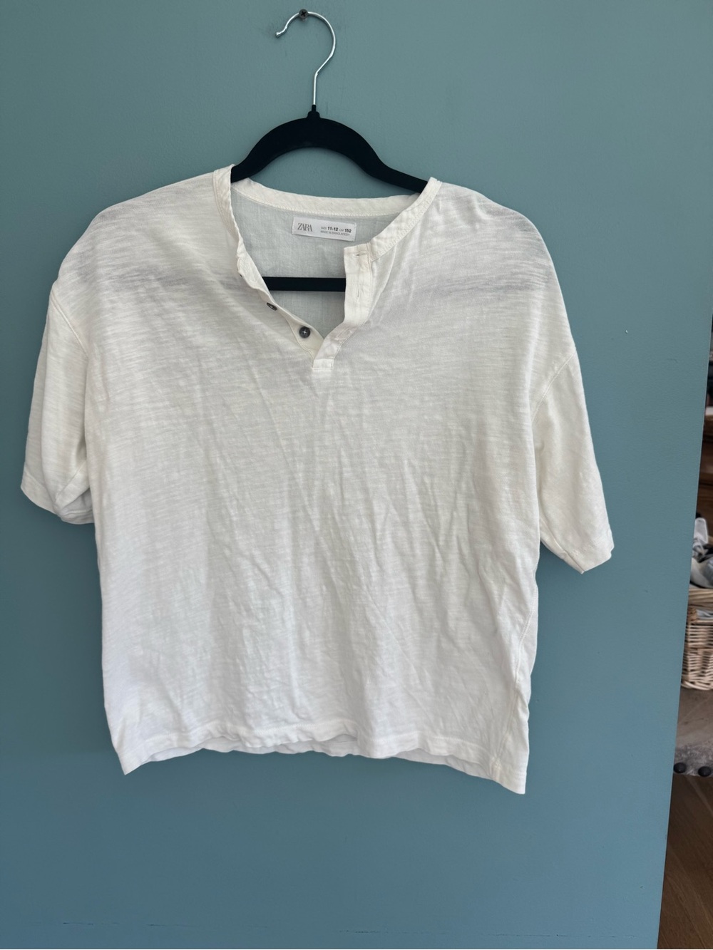 Zara Kids Off-White Short Sleeve Henley Top